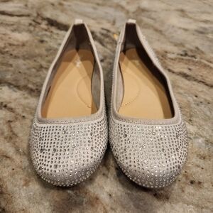 Kids Silver Rhinestone Flats